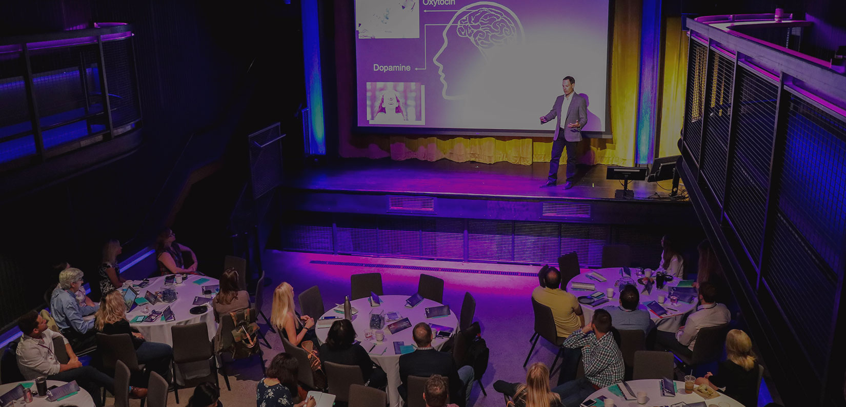 meeting in the Black Box theater space